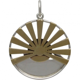 Sterling Silver Wave Pendant with Bronze Sun Rays 26x20mm