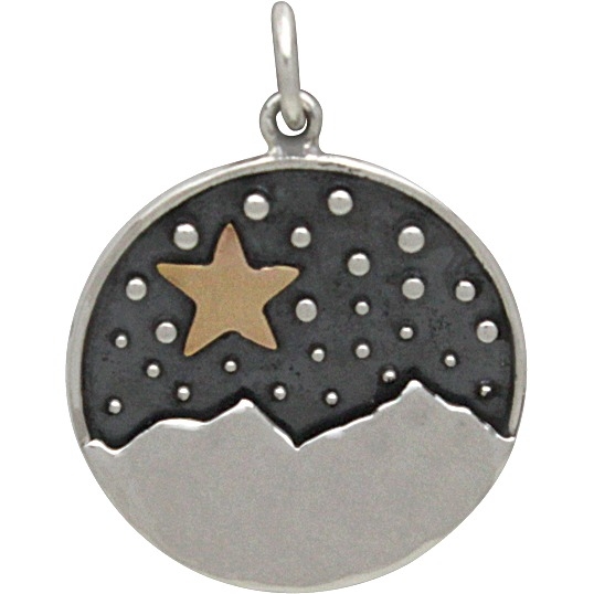 Sterling Silver Mountain Pendant with Bronze Star 24x18mm
