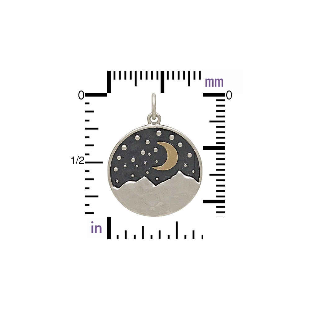 Sterling Silver Mountain Pendant with Bronze Moon 24x18mm