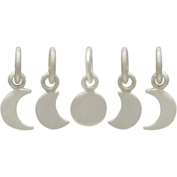Sterling Silver Moon Phase Charm Set - 5 Moon Charms