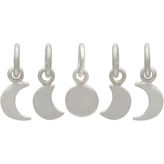 Sterling Silver Moon Phase Charm Set - 5 Moon Charms