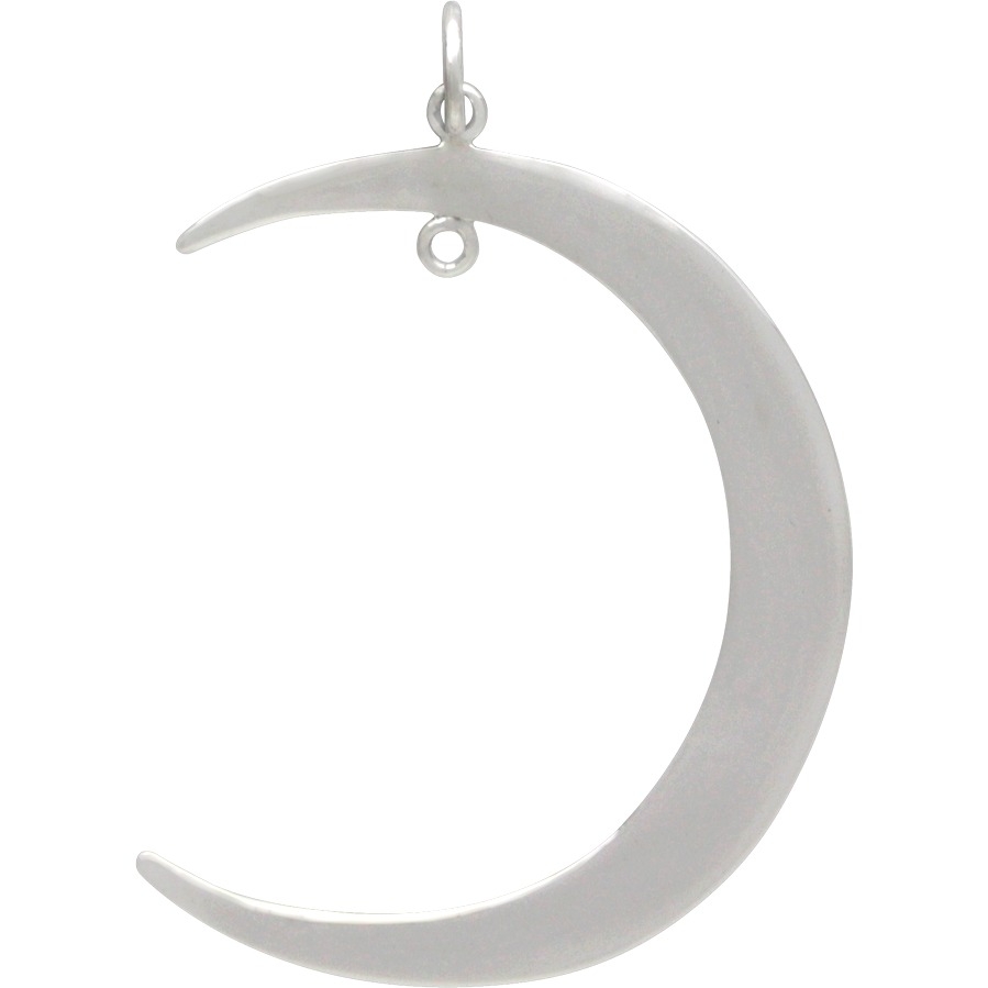 Silver Moon Pendant Right Facing with Fixed JumpRing 40x28mm