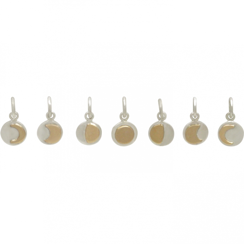 Sterling Silver and Bronze Moon Phase Charm Set - 7 Moons