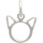 Sterling Silver Cat Charm -Cute Cat Head with Ears 14x9mm