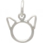 Sterling Silver Cat Charm -Cute Cat Head with Ears 14x9mm