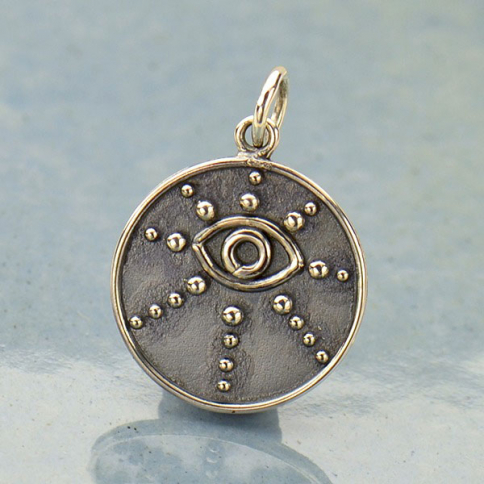 Sterling Silver Evil Eye Pendant with Granulation 21x15mm