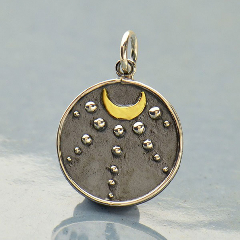 Silver Talisman Charm with Moon and Granulation 21x15mm