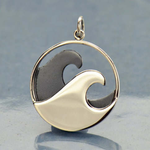 Large Sterling Silver Double Wave Pendant 26x20mm