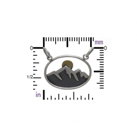 Silver Oval Mountain Pendant with Bronze Sun 18x20mm