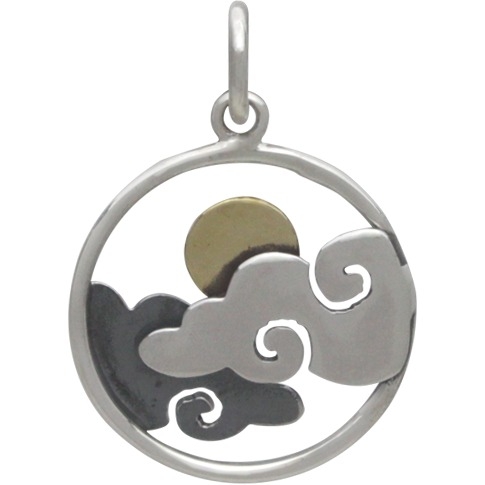 Sterling Silver Cloud Charm with Bronze Sun 21x15mm