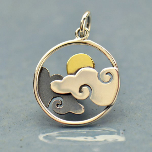 Sterling Silver Cloud Charm with Bronze Sun 21x15mm