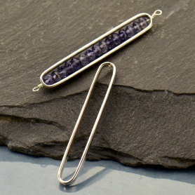 Sterling Silver Long Oval Frame with Holes 41x6mm