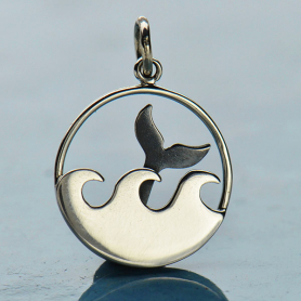 Sterling Silver Whale Tail and Ocean Waves Charm 21x15mm