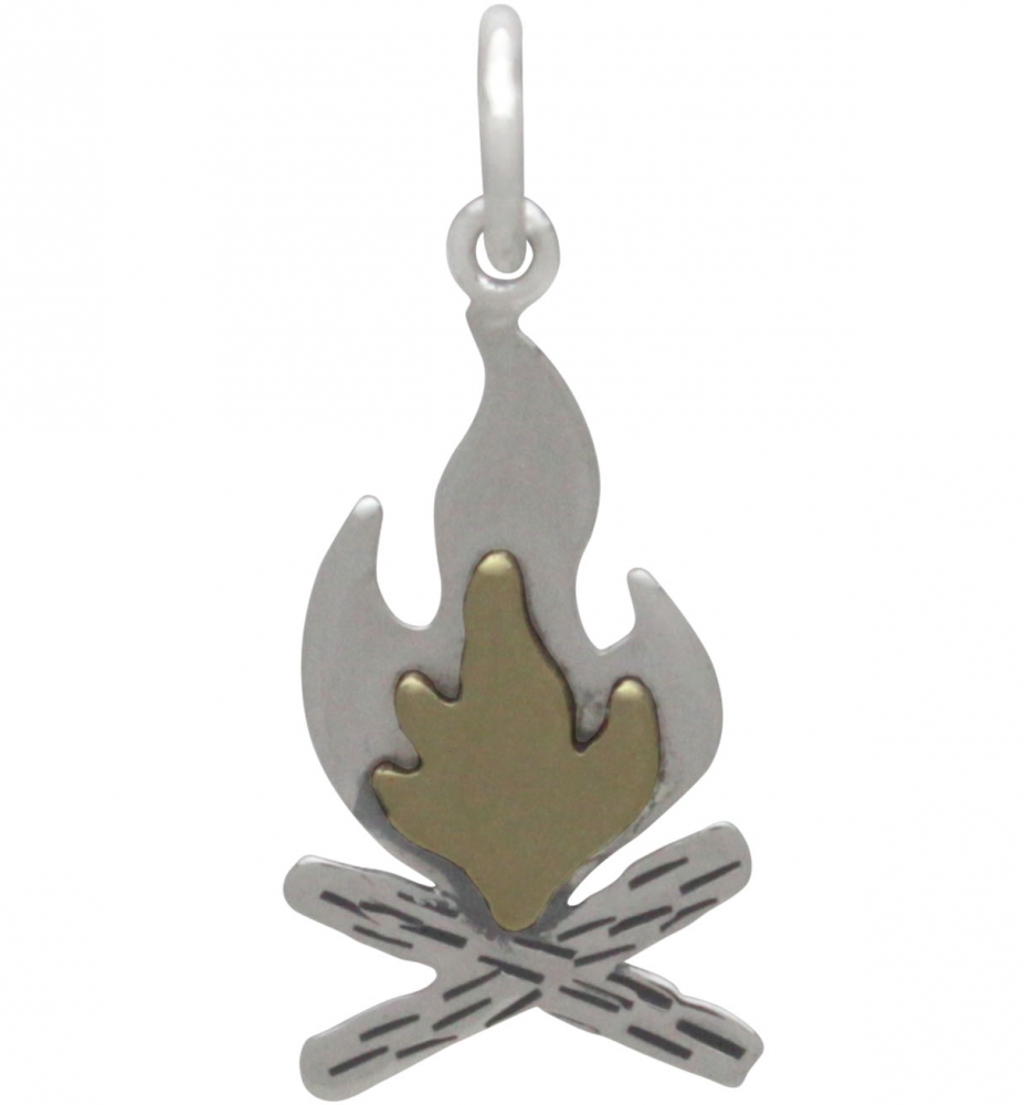 Sterling Silver Campfire Charm with Bronze Flames 22x9mm