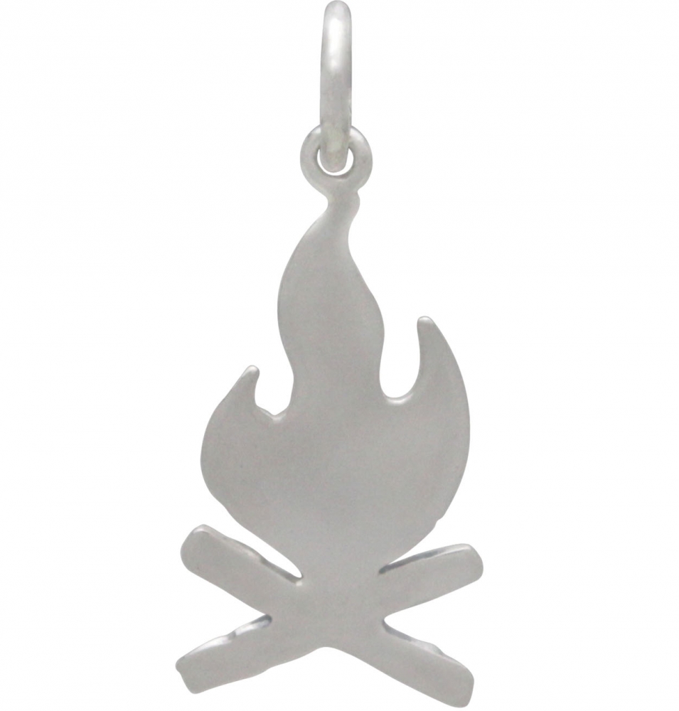 Sterling Silver Campfire Charm with Bronze Flames 22x9mm