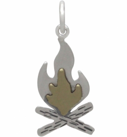 Sterling Silver Campfire Charm with Bronze Flames 22x9mm