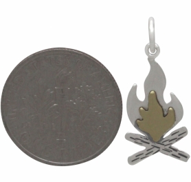 Sterling Silver Campfire Charm with Bronze Flames 22x9mm