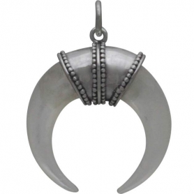 Hand Carved Mother of Pearl Horn Pendant with Bail 26x12mm