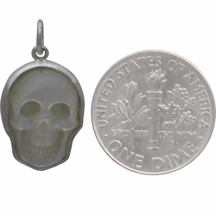 Hand Carved Mother of Pearl Skull Charm 21x15mm
