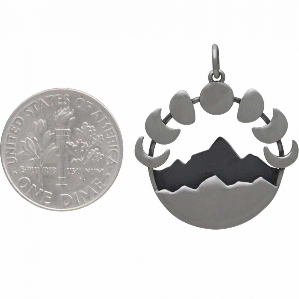 Silver Mountain Pendant with Phases of the Moon 27x23mm