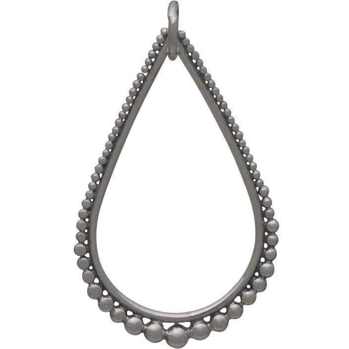 Silver Teardrop Link with Graduated Granulation 30x18mm