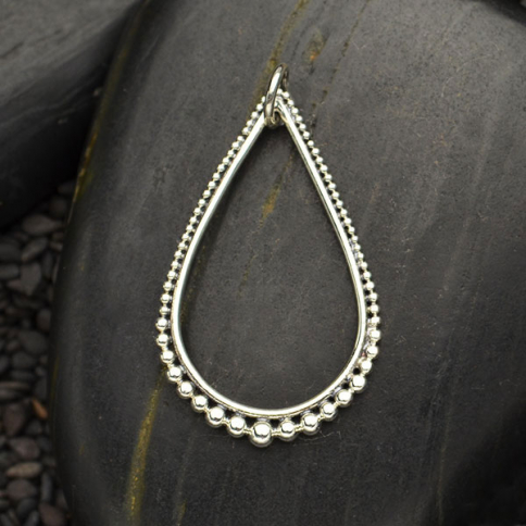 Silver Teardrop Link with Graduated Granulation 30x18mm