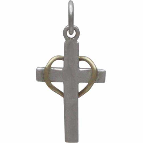 Sterling Silver Cross with Wire Bronze Heart 20x10mm