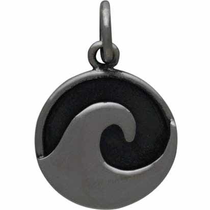 Sterling Silver Wave Charm with Oxidized Background 18x12mm