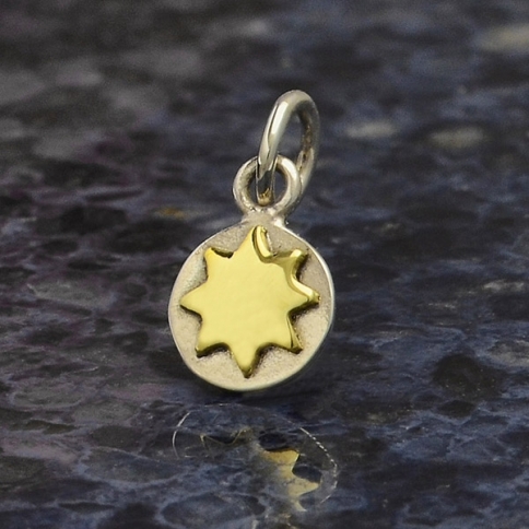 Sterling Silver Sun Charm with Bronze Sun 13x6mm
