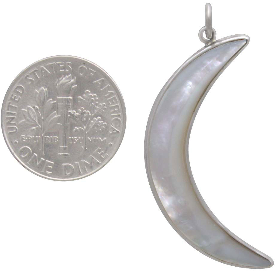 Mother of Pearl Moon Pendant with Silver Bezel 40x17mm