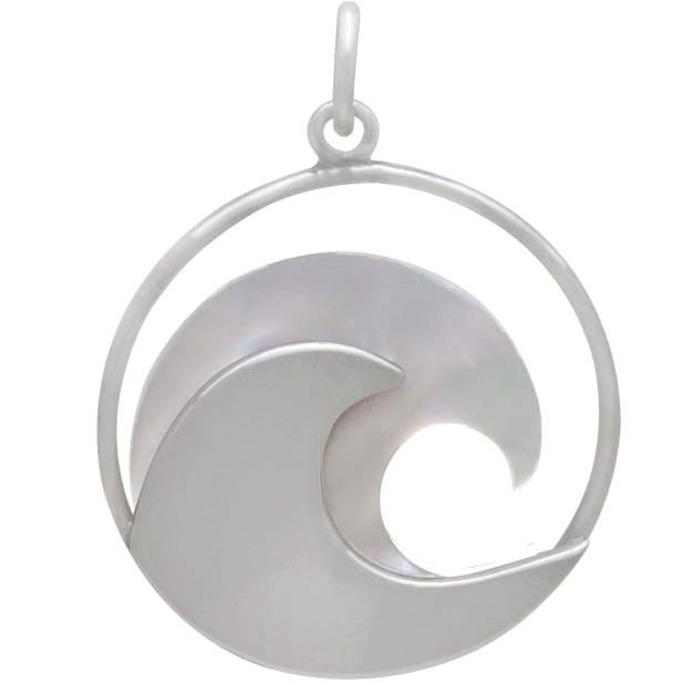 Sterling Silver Wave Pendant with Mother of Pearl 27x20mm