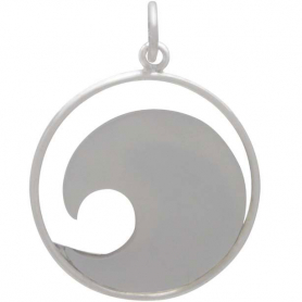 Sterling Silver Wave Pendant with Mother of Pearl 27x20mm
