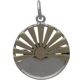 Sterling Silver Wave Charm with Bronze Setting Sun 21x15mm