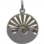 Sterling Silver Wave Charm with Bronze Setting Sun 21x15mm