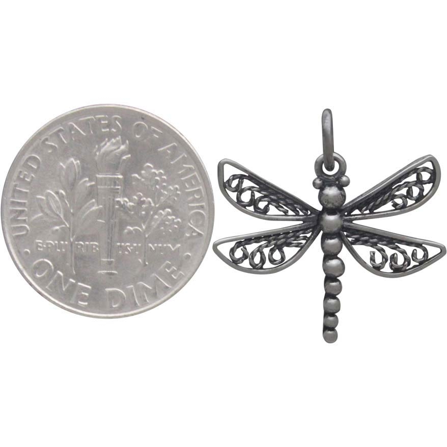 Sterling Silver Dragonfly Charm with Filigree Wings 20x19mm