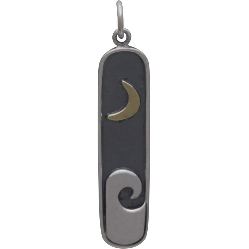 Sterling Silver Wave Pendant with Bronze Moon 34x7mm
