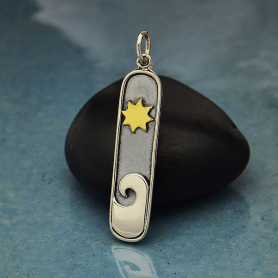 Silver Wave Pendant with Bronze Sun 34x7mm DISCONTINUED