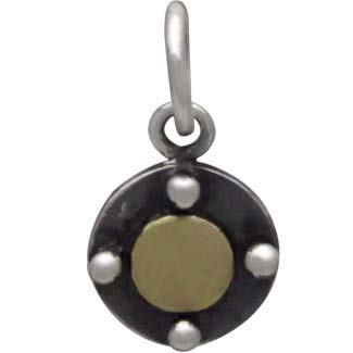 Sterling Silver Circle Charm with Bronze Dot 13x7mm