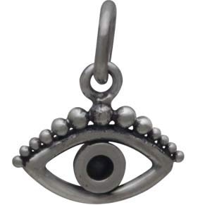 Sterling Silver Evil Eye Charm with Granulation 13x11mm
