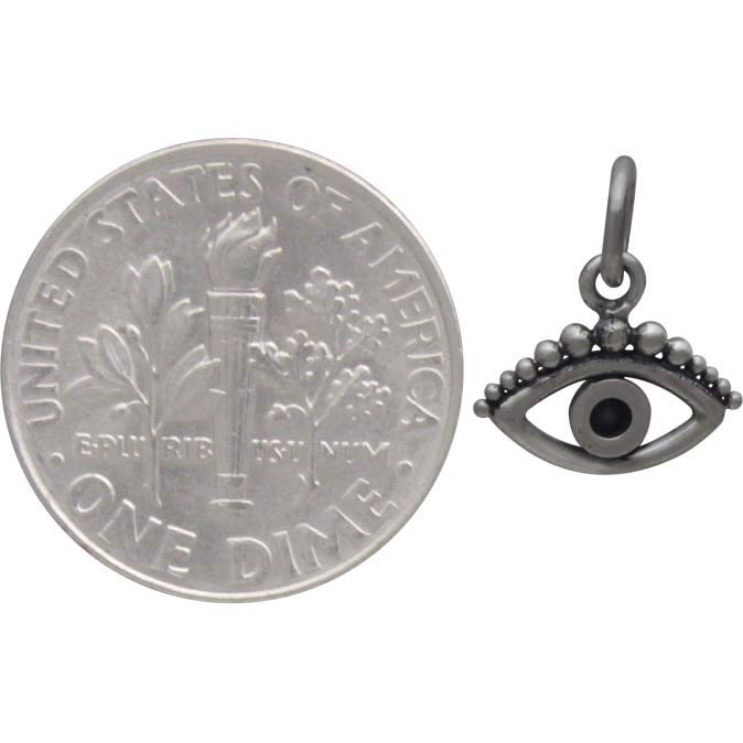 Sterling Silver Evil Eye Charm with Granulation 13x11mm