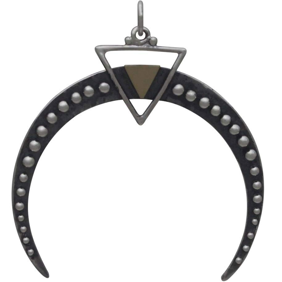 Silver Crescent Moon Pendant with Bronze Triangle 39x35mm