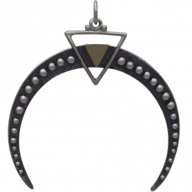 Silver Crescent Moon Pendant with Bronze Triangle 39x35mm