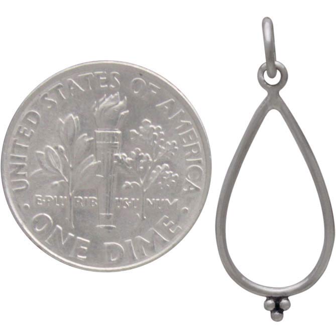 Silver Teardrop Charm with Granulation Detail 26x10mm