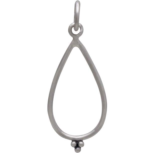 Silver Teardrop Charm with Granulation Detail 26x10mm