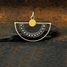 Silver Fan Charm with Granulaton and Bronze Dot DISCONTINUED