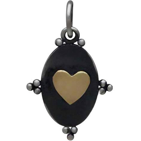 Silver Oxidized Oval Charm with Bronze Heart 21x12mm