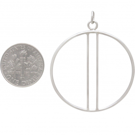 Sterling Silver Circle Pendant with Two Vertical Bars 44x35m