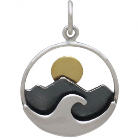 Silver Mountain and Ocean Charm with Bronze Sun 21x15mm