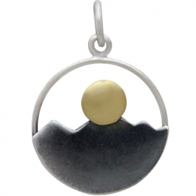Silver Mountain and Ocean Charm with Bronze Sun 21x15mm