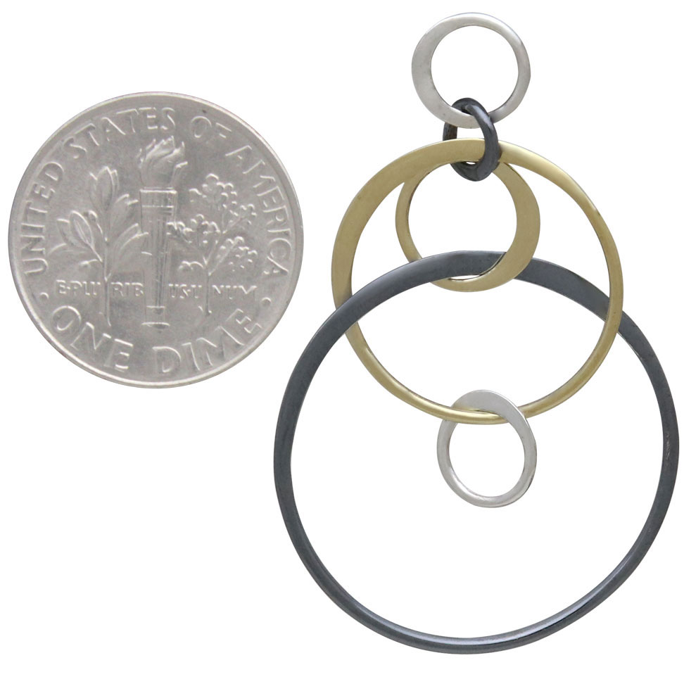 Silver Black and Bronze Six Floating Circles Link 40x25mm